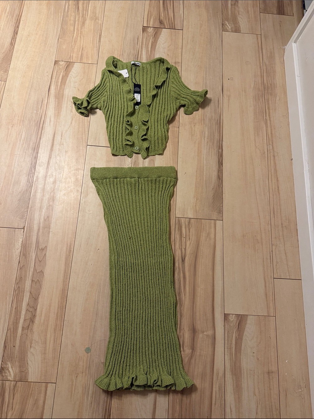 Fashion Nova Olive Green Ribbed Knit Two-Piece Set